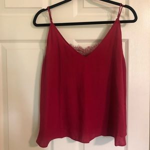 red flowy tank top with lace details